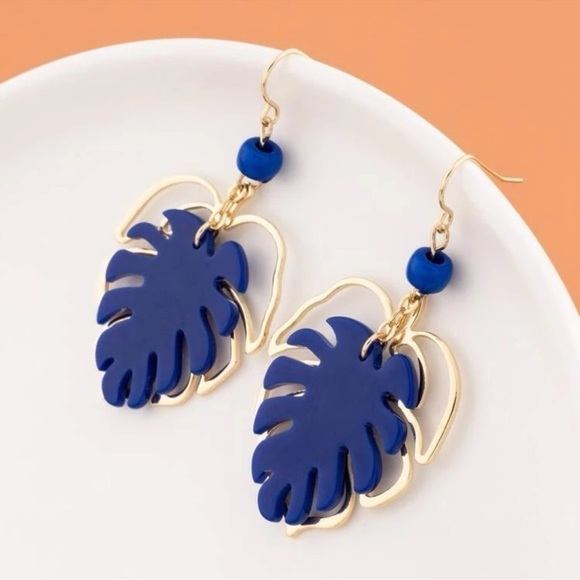 Blossom Boutique Jewelry - 1 LEFT! Royal Blue & Gold Layered Leaf Earrings